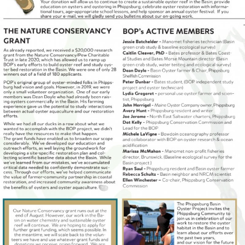 Basin Oyster Project Newsletter