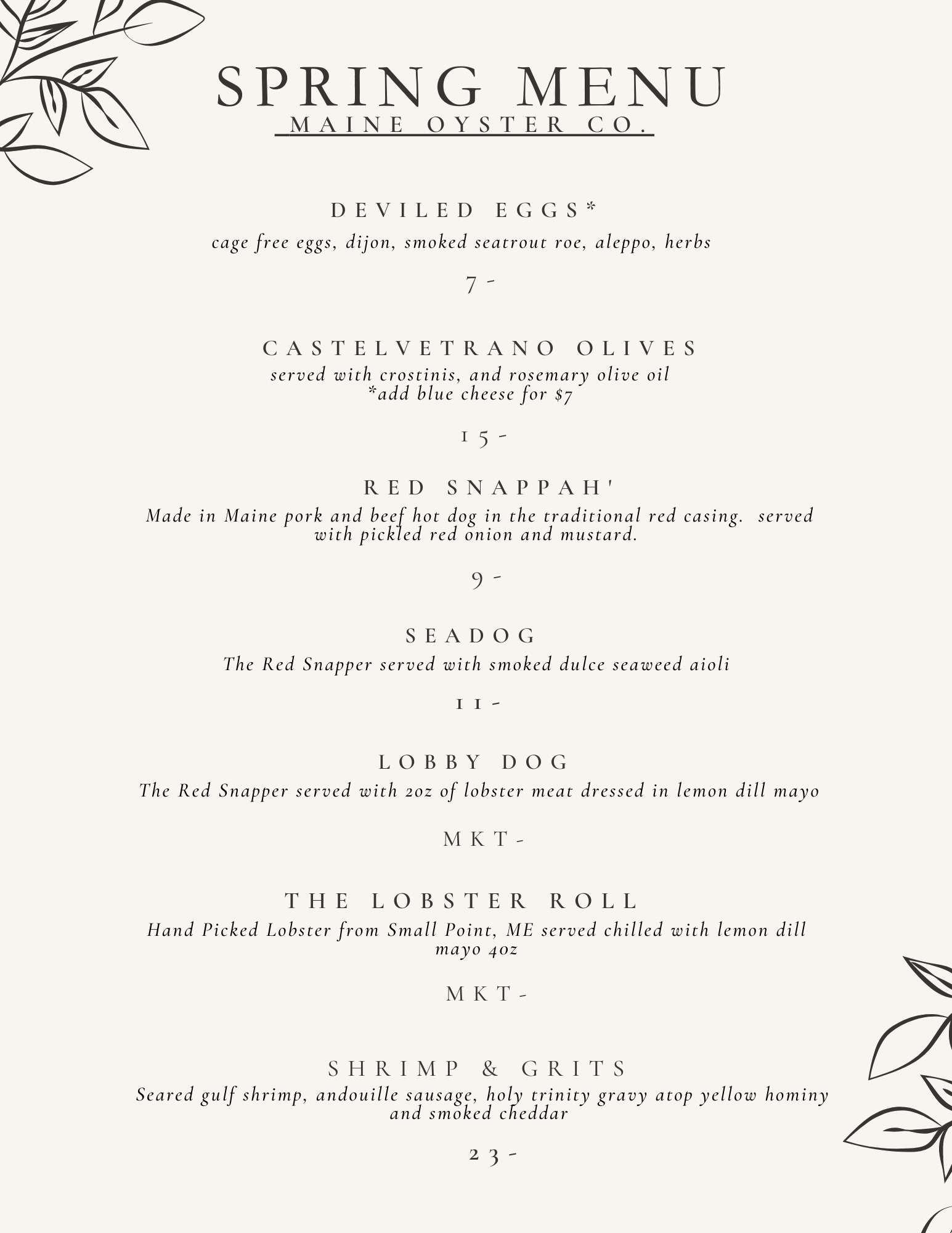 Spring Menu